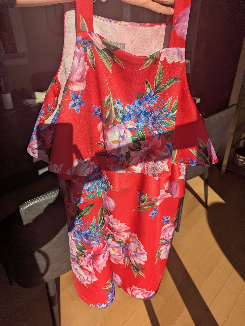 Red Floral Ruffle Summer Dress - Picture 3 of 6